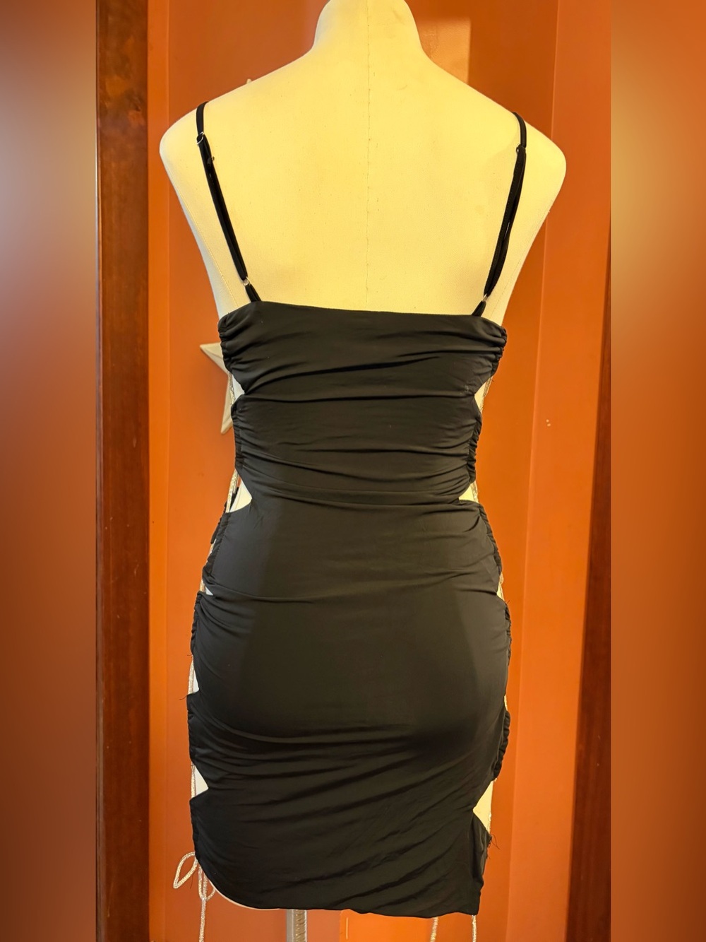 AKIRA Black Mini Dress with rhinestone tie Side Cutouts - Picture 10 of 12